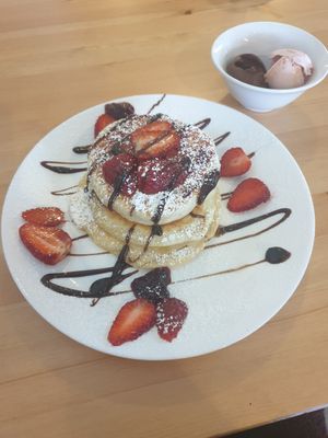 Chocolate strawberry pancakes at Meow Cafe in Epping