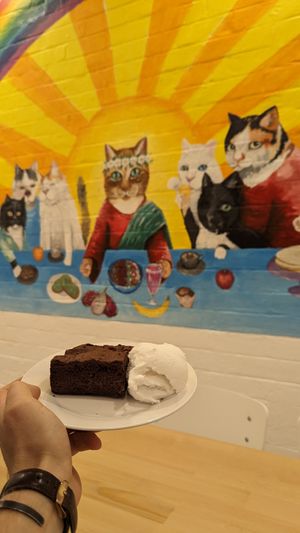 Hot chocolate brownie, coconut icecream at Meow Cafe in Epping