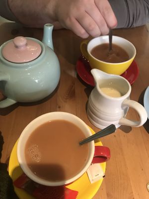 Teapot with soya milk and vegan biscuit  #Veganuary at Willow Tree Cafe No 5 in Sowerby Bridge