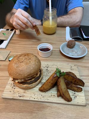 The cashew based sauce for the burger was wonderful  at Evergreen Organics - Gate Mall in Doha