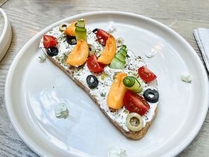 Labneh toast  at Evergreen Organics - Gate Mall in Doha