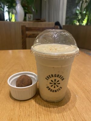 Salted caramel smoothie and chocolate truffle   at Evergreen Organics - Gate Mall in Doha
