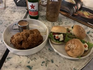 Sliders and southern fried “chicken”  at Burgreens Canggu - Healthy Plant-Based Eatery in Canggu