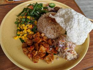 Balinese nasi campur at Burgreens Canggu - Healthy Plant-Based Eatery in Canggu