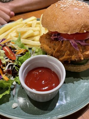 Crispy chicken burger  at Burgreens Canggu - Healthy Plant-Based Eatery in Canggu
