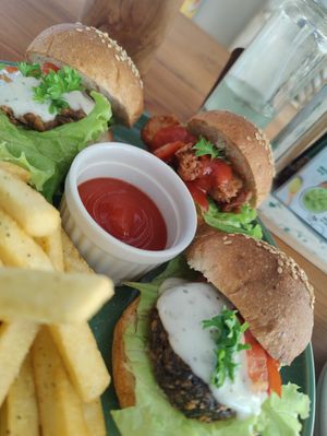 The three mini Burgers at Burgreens Canggu - Healthy Plant-Based Eatery in Canggu
