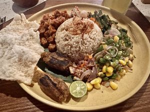 Nasi campur Bali (packs some heat so watch out 🌶️🌶️🌶️!)  at Burgreens Canggu - Healthy Plant-Based Eatery in Canggu