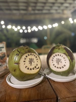 Whole coconuts   at Burgreens Canggu - Healthy Plant-Based Eatery in Canggu