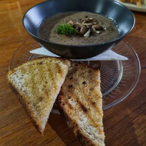 Mushroom soup at Burgreens Canggu - Healthy Plant-Based Eatery in Canggu