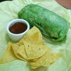 Vegan burrito with vegan "chicken" at Olga's Naturally in Los Angeles