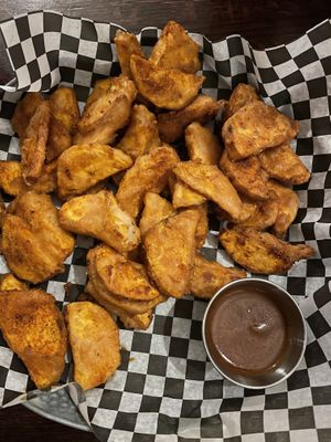 Sweet potato chips served w/ tangy BBQ  at Stone's Throw Cafe in Morris