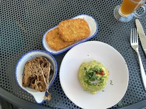 Aerial View of Avocado Toast (Modified) and Hash Browns  at Unconventional Diner in Washington