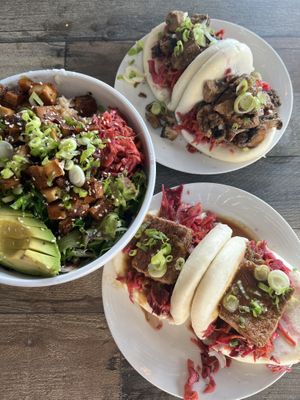 Tofu poke bowl & Bao buns  at Rockaway Tiki Bar in Arverne