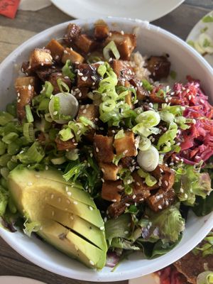 Up close of the tofu poke bowl  at Rockaway Tiki Bar in Arverne