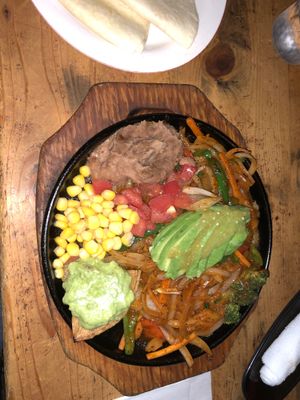 Veggie fajitas with two tortillas at El Pancho in Osaka