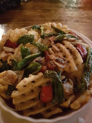 Asked for the potato and veggie dish with no cheese and it was great!! at El Pancho in Osaka