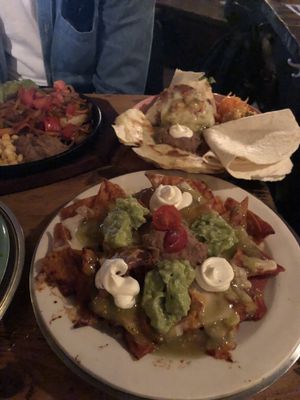 Yummy nachos and vegetarian combo fajitas  at El Pancho in Osaka
