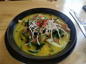 Green vegetable laksa at Christmas Hills Raspberry Farm Café in Elizabeth Town
