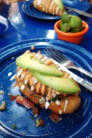 Empanada preparada (with avocado and spicy mayo for extra charge) at La PlantisquerÍa in Mexico City