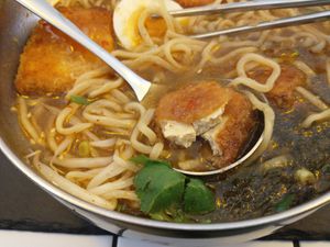 The tofu has a crispy exterior coating. (Well, as crispy as anything that marinates in a broth can be.) at Panda Cantina - Príncipe Real in Lisbon