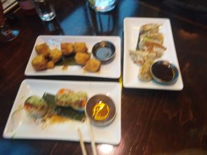 spring rolls, popcorn tofu, shiitake dumplings at Chow in Wellington