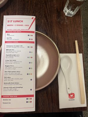 $17 lunch available Tuesday to Sunday. Vegan options labelled with the green VV  at Chow in Wellington