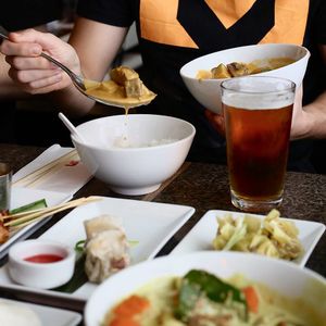 Vegetable jungle curry, roast vegetables, kaffir lime, tofu & coriander at Chow in Wellington