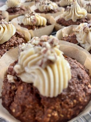 Gluten free carrot pie muffins with pecan and cashew cream on the top at Botanika Cafe in Ridgefield