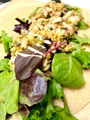 Tuna wrap with vegetables, pickles, fresh leaves and house made mayo at Botanika Cafe in Ridgefield