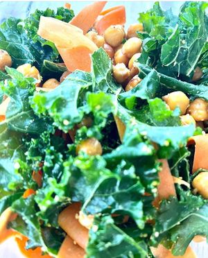 Ceasar salad. Kale, lettuce, baked chickpea, carrots, house made Caesar dressing  at Botanika Cafe in Ridgefield