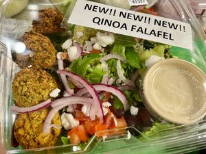 NEW!Now we can offer you chickpea falafel salad, chickpea falafel wrap and !!! QINOA CHICKPEA FALAFEL SALAD!!! A LOT OF PROTEIN with fresh vegetables and delicious tahini dressing at Botanika Cafe in Ridgefield