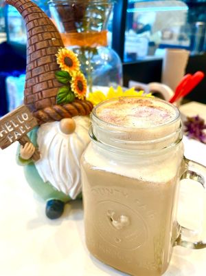 PUMPKIN SPICES LATTE - Organic Vegan Gluten free Dairy free! House made pumpkin spices, pumpkin pure, almond (oat) milk, delicious espresso.  at Botanika Cafe in Ridgefield