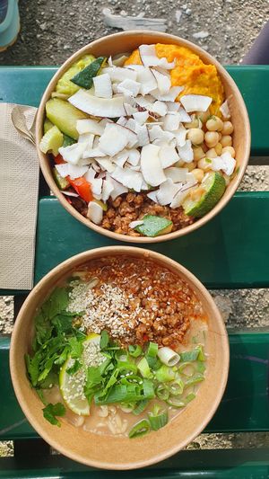 vegan teriyaki bowl and ramen at The Naked Indigo in Innsbruck