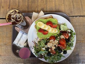 Avocado toast + vegan dressing   at Canvas Wood  in Jinju