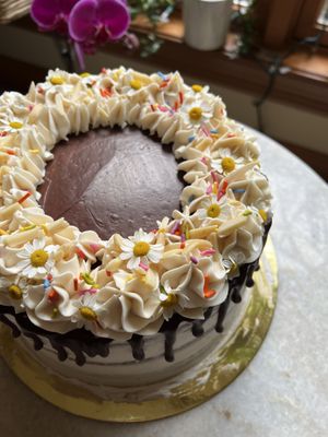 Vegan almond sponge with almond buttercream and chocolate ganache drip   at Cakestar Dayton in Dayton