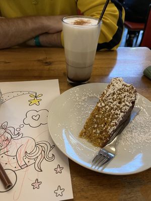 Carrot cake and oat milk chai latte  at Dschungel in Vienna