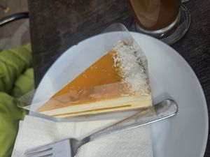 Mango-maracuja-coconut cake at La Fontana in Esztergom