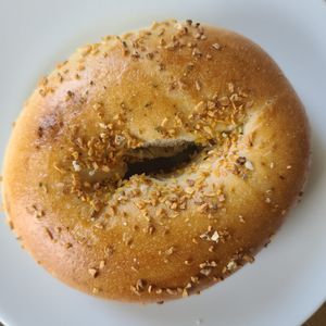 Garlic bagel (vegan) at Starship Bagel in Lewisville