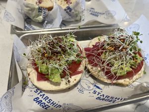 Millenual Falcon sandwich with plain vegan cheese  at Starship Bagel in Lewisville