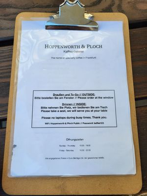 Menu at Hoppenworth & Ploch - Markt in Frankfurt