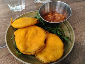 Eggplant pakora at Le Petit Veg in Paris