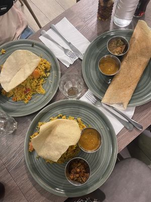 Aloo masala dosa and Briyanis classique  at Le Petit Veg in Paris