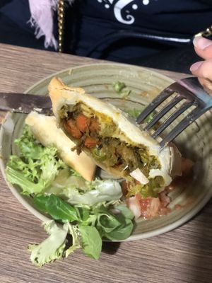 Inside samossa  at Le Petit Veg in Paris