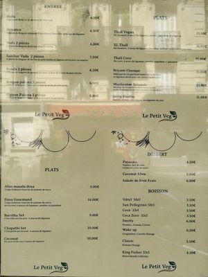 Menu at Le Petit Veg in Paris