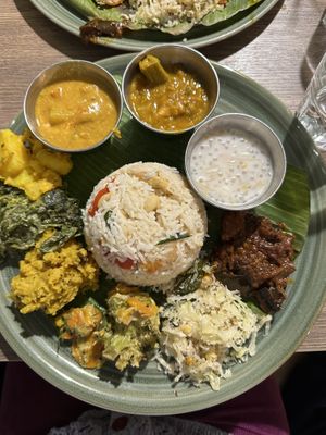 Coconut rice thali  at Le Petit Veg in Paris
