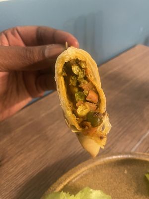 Contents of a samosa  at Le Petit Veg in Paris