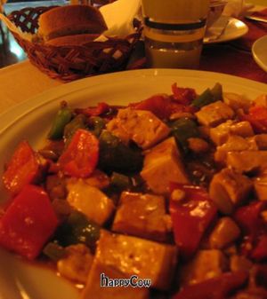 Spicy tofu and peppers at Dream House in Sofia
