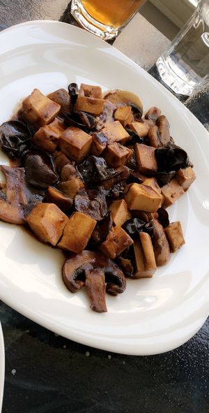 Tofu and mushrooms at Dream House in Sofia