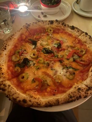 Neapolitan pizza with cashew cheese  at Nina Pizza - St-Jean-Baptiste in Quebec