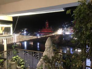 River Ganga and Luxman Jhula bridge   at The Arches in Rishikesh